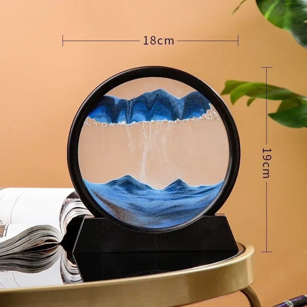 AquaMotion 360 Rotating Quicksand Art Frame Round Moving Sand Hourglass Desktop Decor 6