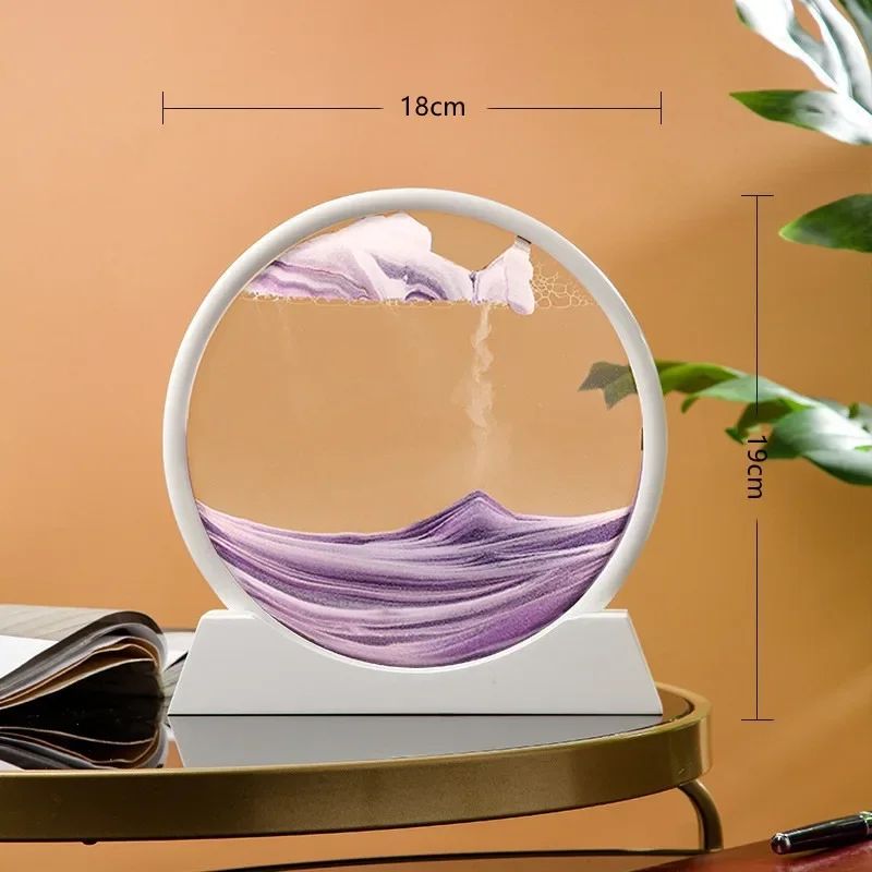 AquaMotion 360 Rotating Quicksand Art Frame Round Moving Sand Hourglass Desktop Decor 9