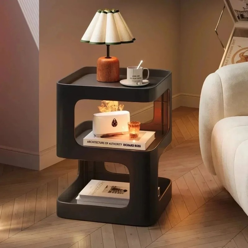 NumiCurve ABS Modern Side Table Light Luxury Sofa End Table Creative Bedside Storage Shelf 1