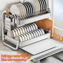 steeldry pro stainless steel dish & bowl drain rack – large capacity kitchen counter organizer