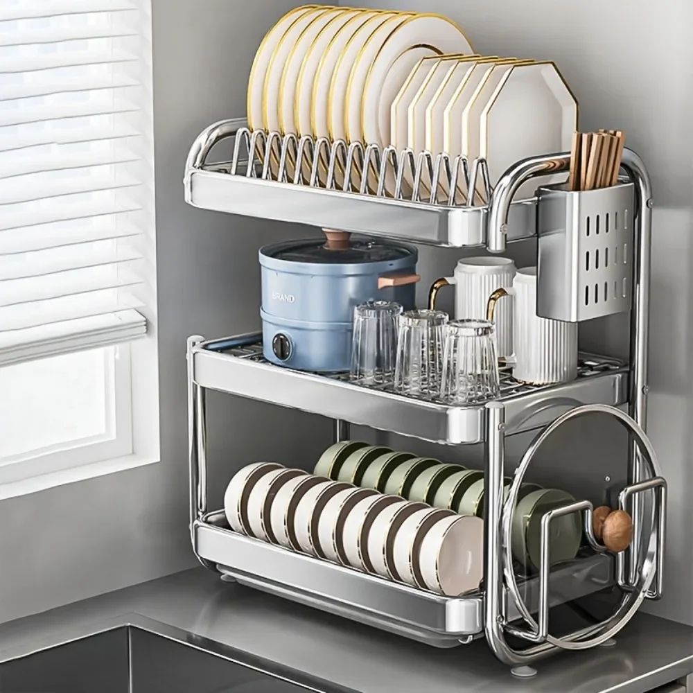 SteelDry Pro Stainless Steel Dish Bowl Drain Rack Large Capacity Kitchen Counter Organizer 1