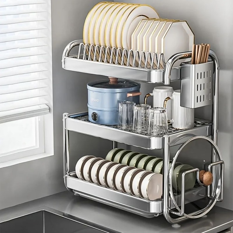 SteelDry Pro Stainless Steel Dish Bowl Drain Rack Large Capacity Kitchen Counter Organizer 1