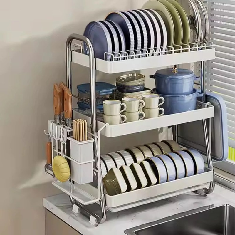 SteelDry Pro Stainless Steel Dish Bowl Drain Rack Large Capacity Kitchen Counter Organizer 2