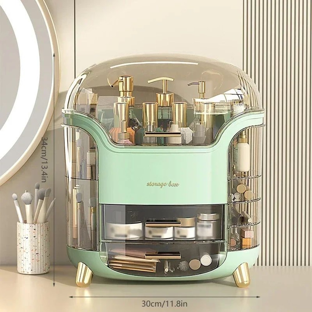 LuxeClear Large Capacity Makeup Organizer Transparent Dustproof Cosmetic Storage Box With Drawer 6