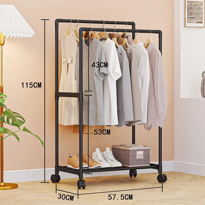 UrbanGlide Double Pole Coat Rack With Shelves Rolling Entryway Garment Rack With MultiLayer Storag 6