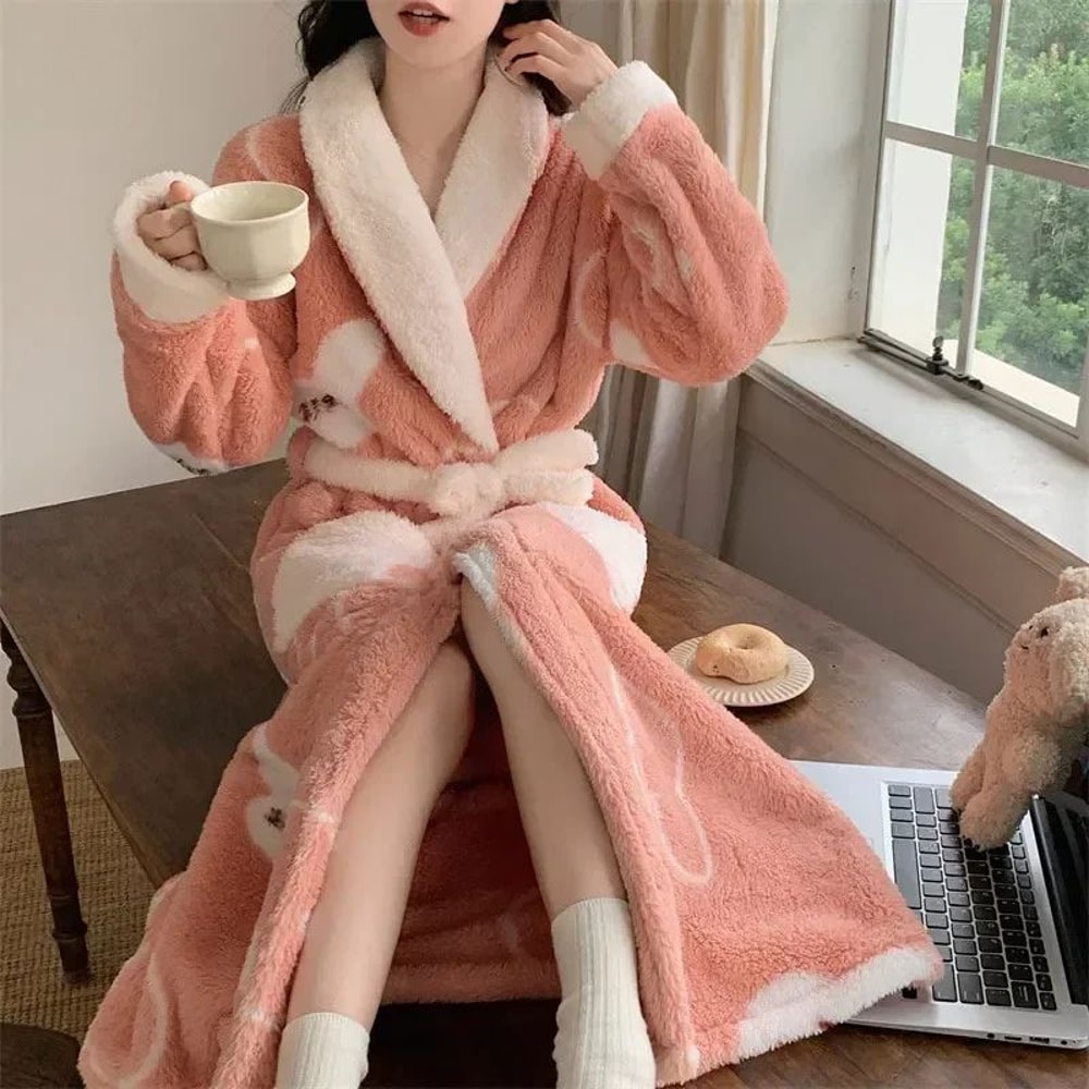 CozyLuxe Coral Fleece Long Bathrobe Womens Warm Winter Spa Robe Nightgown 8