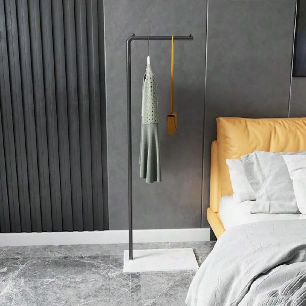 LuxeStand Modern Single Rod Coat Rack Floor Standing Metal Clothing Hat Storage Shelf 2