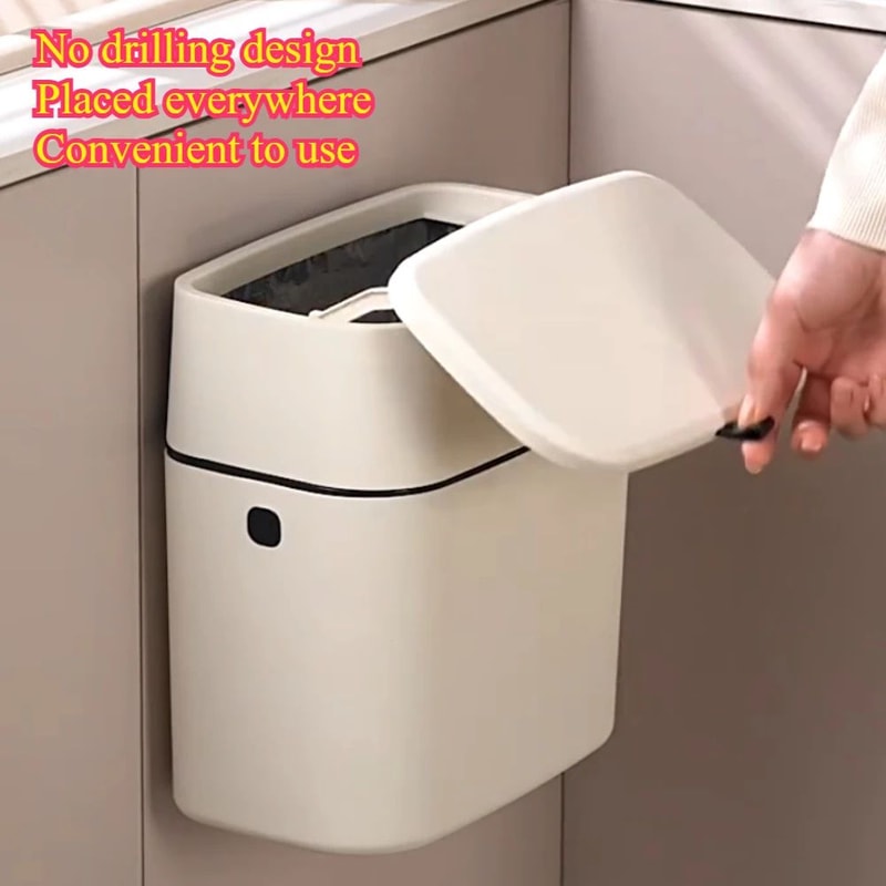 Hanging PressTop Garbage Bin Large Capacity WallMounted Bathroom Trash Can With Clamshell Lid 0