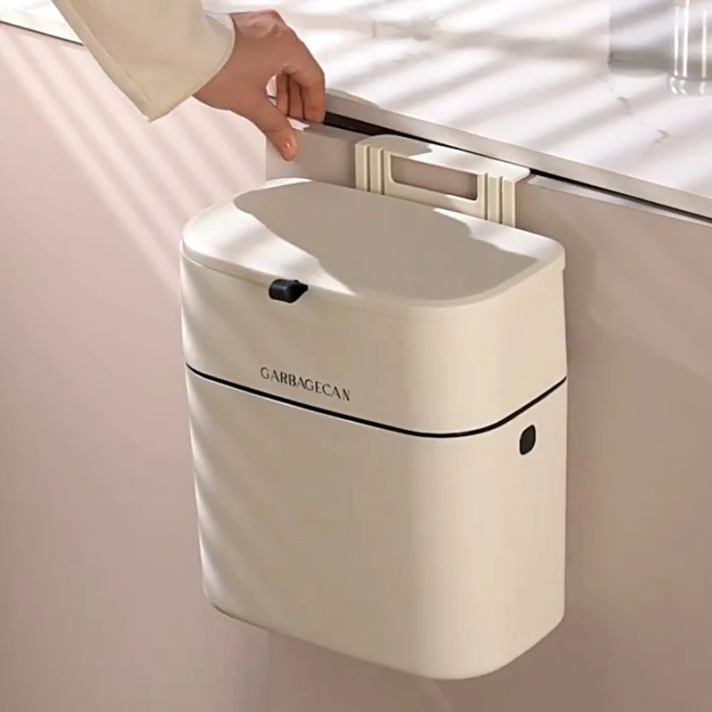 Hanging PressTop Garbage Bin Large Capacity WallMounted Bathroom Trash Can With Clamshell Lid 1
