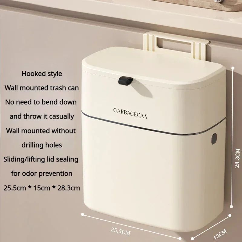 Hanging PressTop Garbage Bin Large Capacity WallMounted Bathroom Trash Can With Clamshell Lid 7