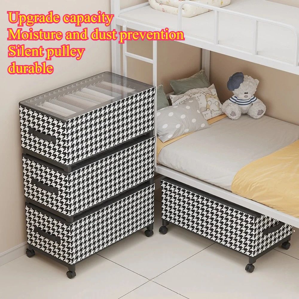 Rolling Underbed Storage Box With Lid Large Capacity Dustproof Clothing Toy Organizer 4
