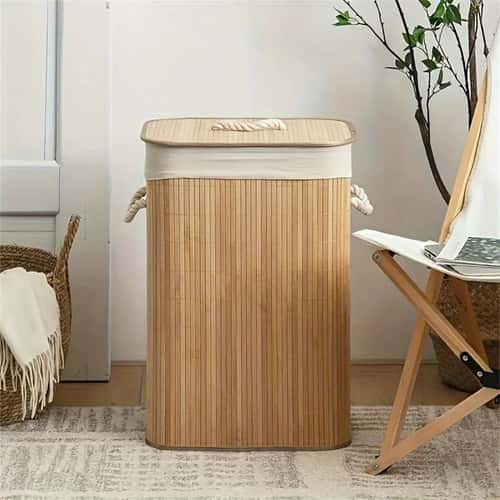 Foldable Bamboo Laundry & Storage Basket – Large Capacity Organizer for Bedroom & Bathroom