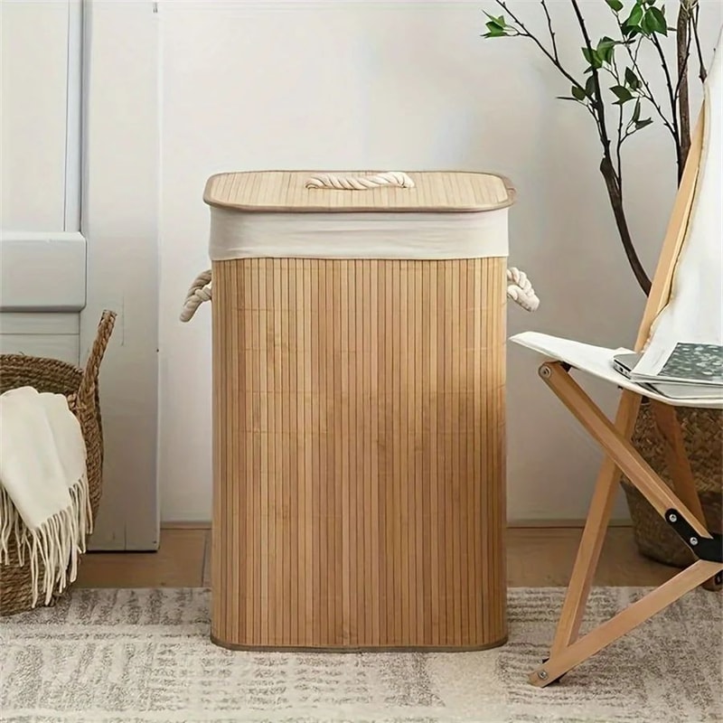 Foldable Bamboo Laundry Storage Basket Large Capacity Organizer For Bedroom Bathroom 0