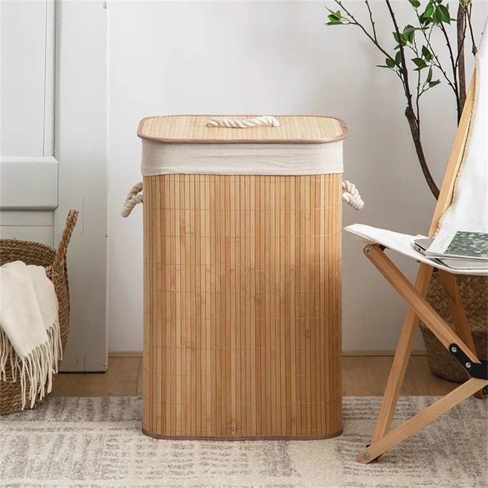 Foldable Bamboo Laundry Storage Basket Large Capacity Organizer For Bedroom Bathroom 4