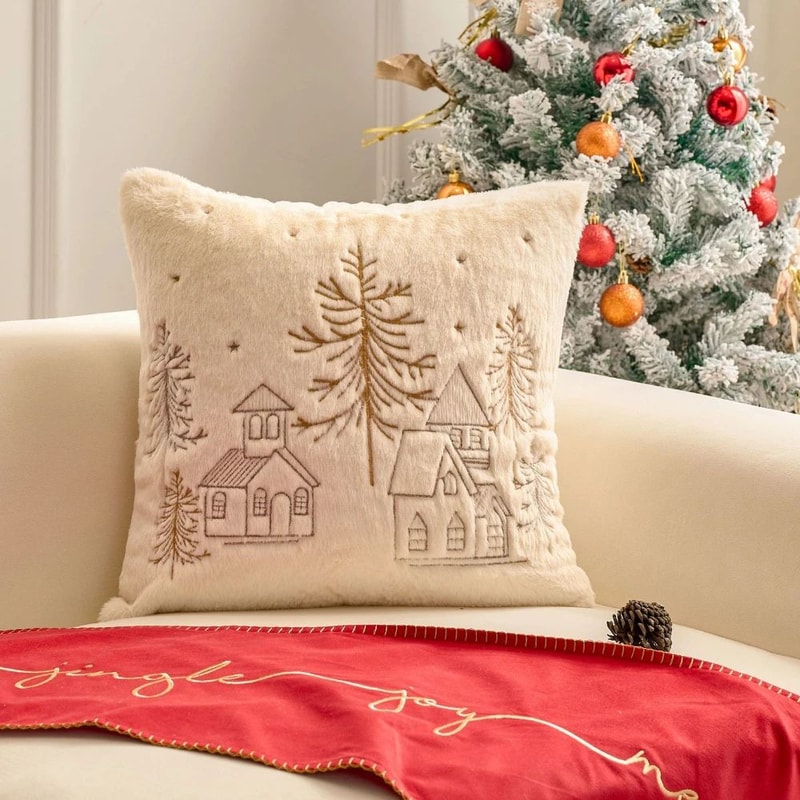 Modern Christmas Embroidered Plush Pillowcase Soft Decorative Throw Pillow Cover 4
