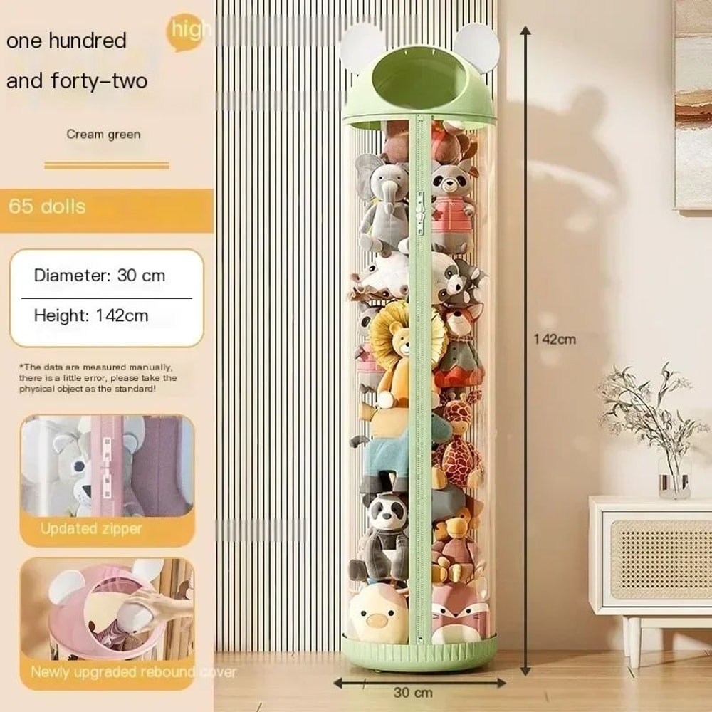 Cartoon Transparent Toy Storage Bucket With Lid Cute Plush Doll Organizer Tube 6