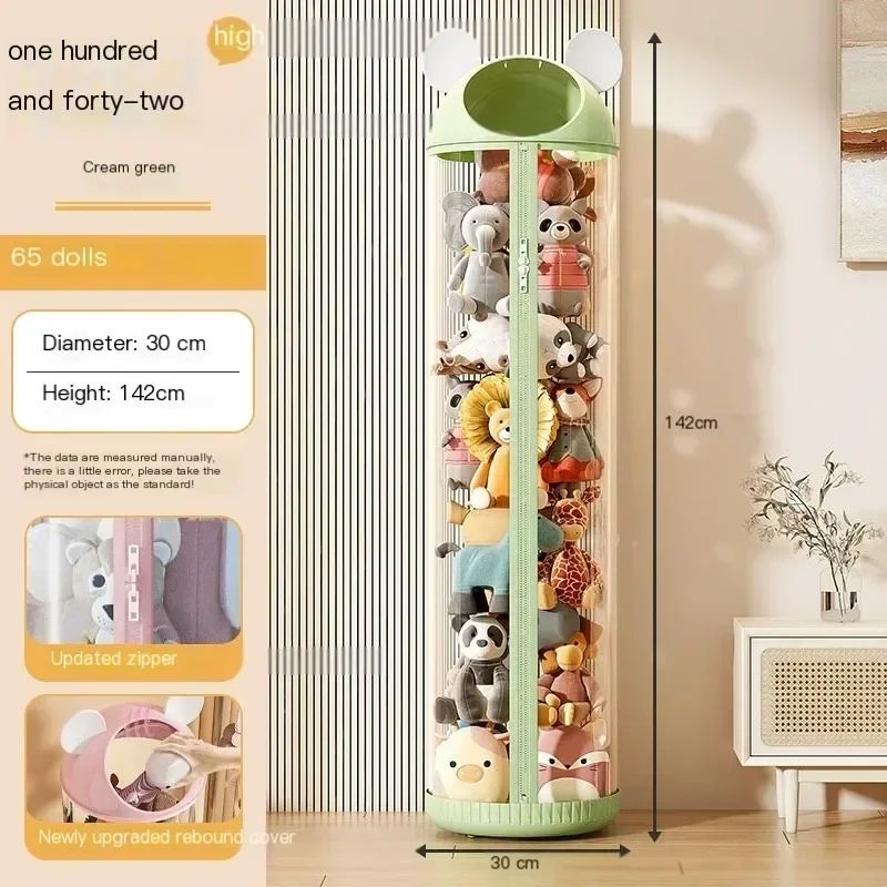 Cartoon Transparent Toy Storage Bucket With Lid Cute Plush Doll Organizer Tube 6