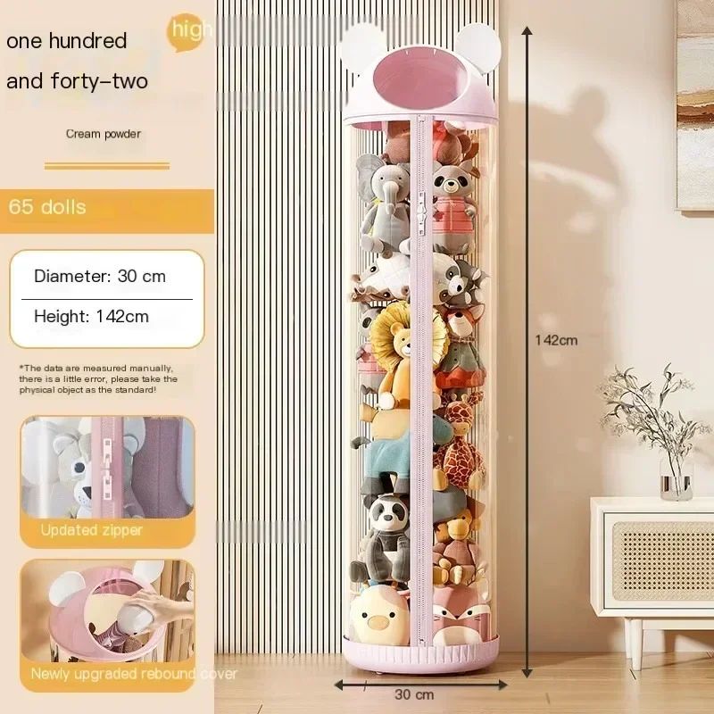 Cartoon Transparent Toy Storage Bucket With Lid Cute Plush Doll Organizer Tube 7