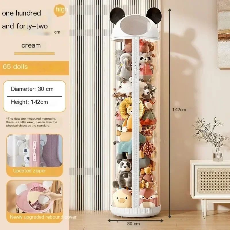 Cartoon Transparent Toy Storage Bucket With Lid Cute Plush Doll Organizer Tube 8