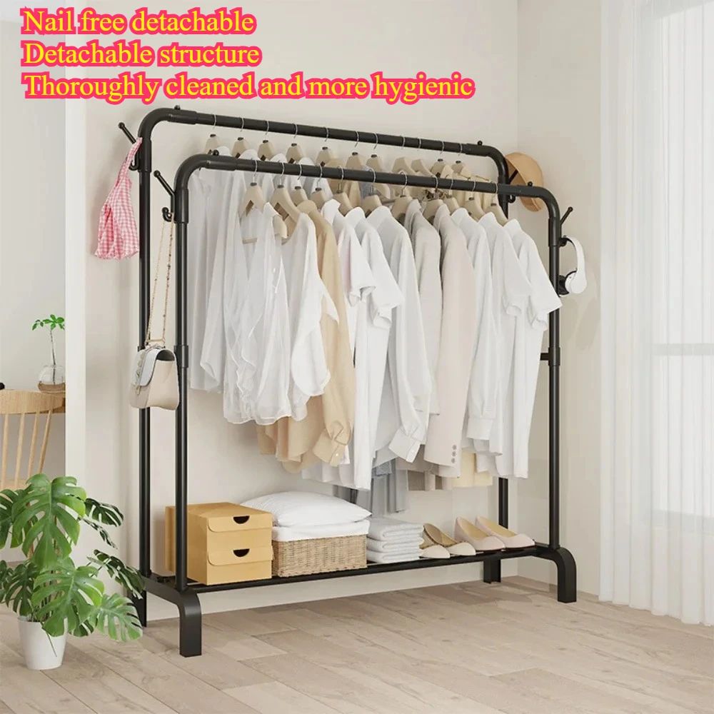 Detachable Metal Clothes Rack Floor Standing Garment Drying Rack With Side Hooks 1