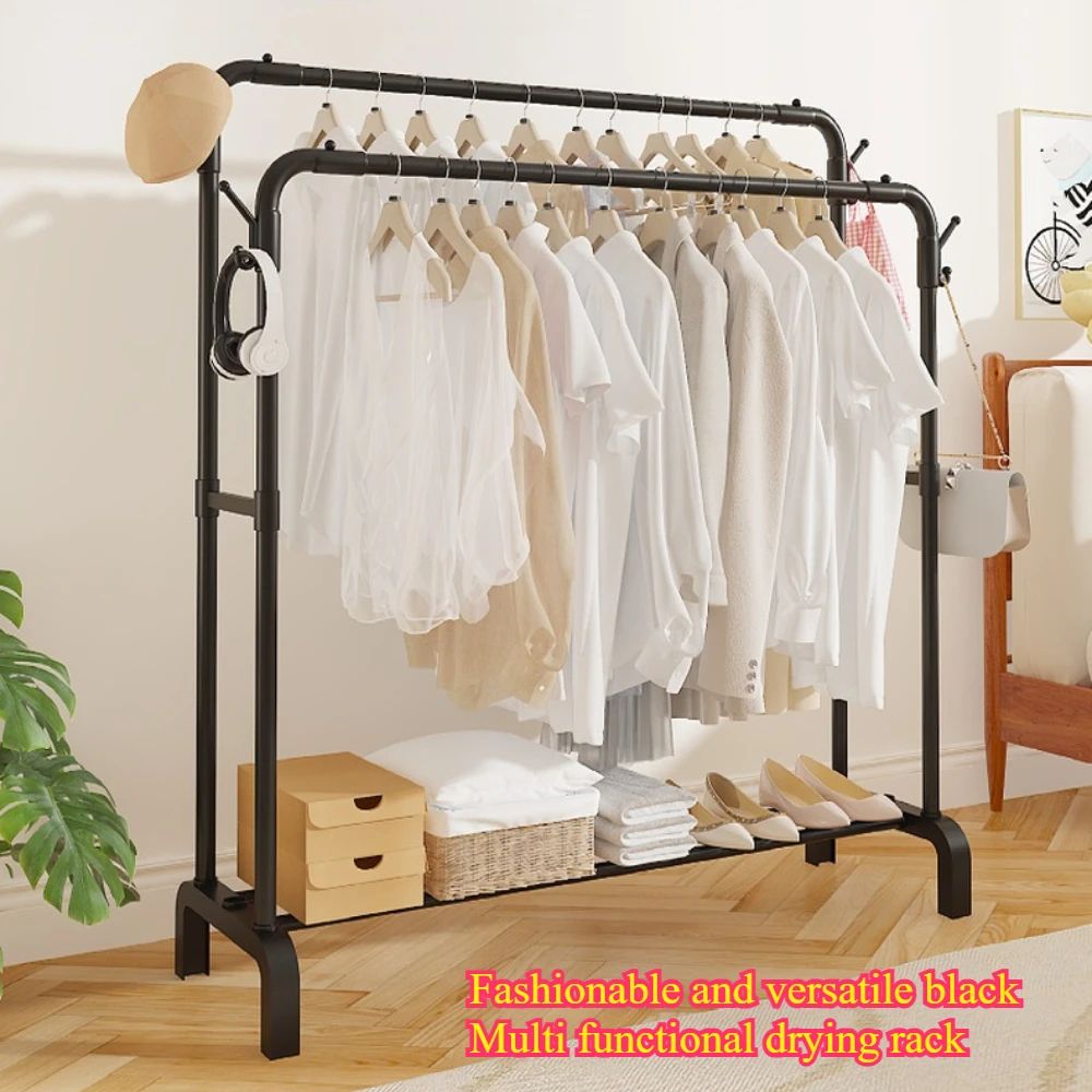 Detachable Metal Clothes Rack Floor Standing Garment Drying Rack With Side Hooks 2