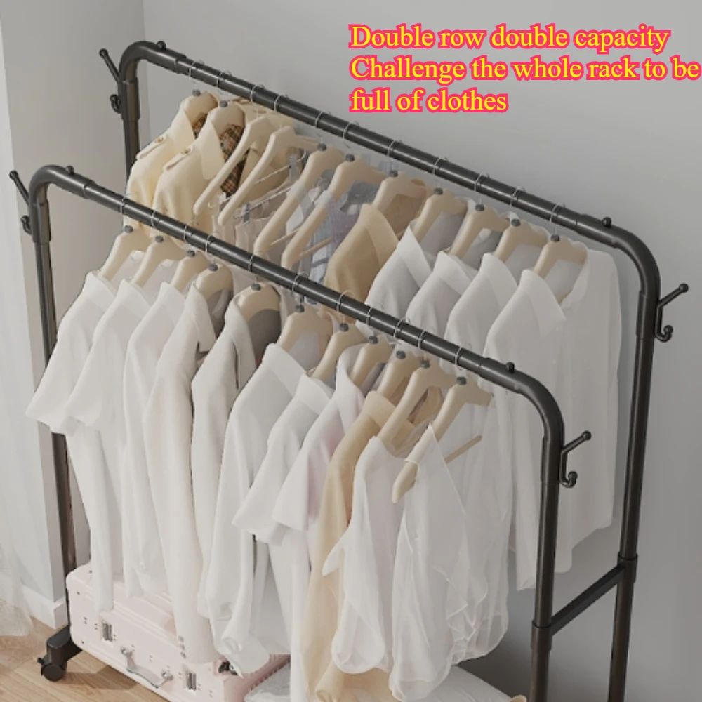 Detachable Metal Clothes Rack Floor Standing Garment Drying Rack With Side Hooks 3