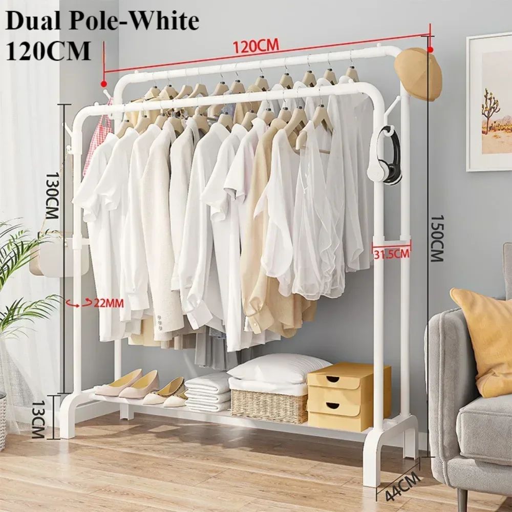 Detachable Metal Clothes Rack Floor Standing Garment Drying Rack With Side Hooks 5