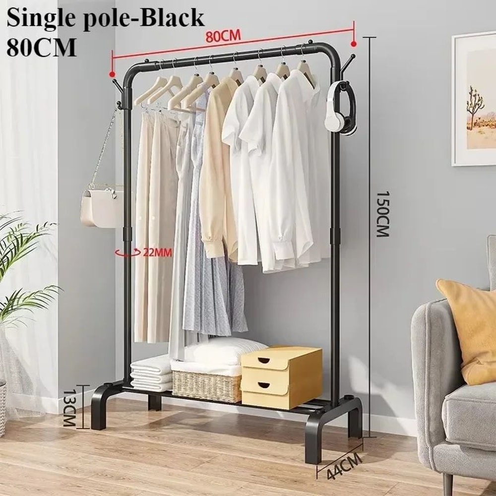 Detachable Metal Clothes Rack Floor Standing Garment Drying Rack With Side Hooks 6