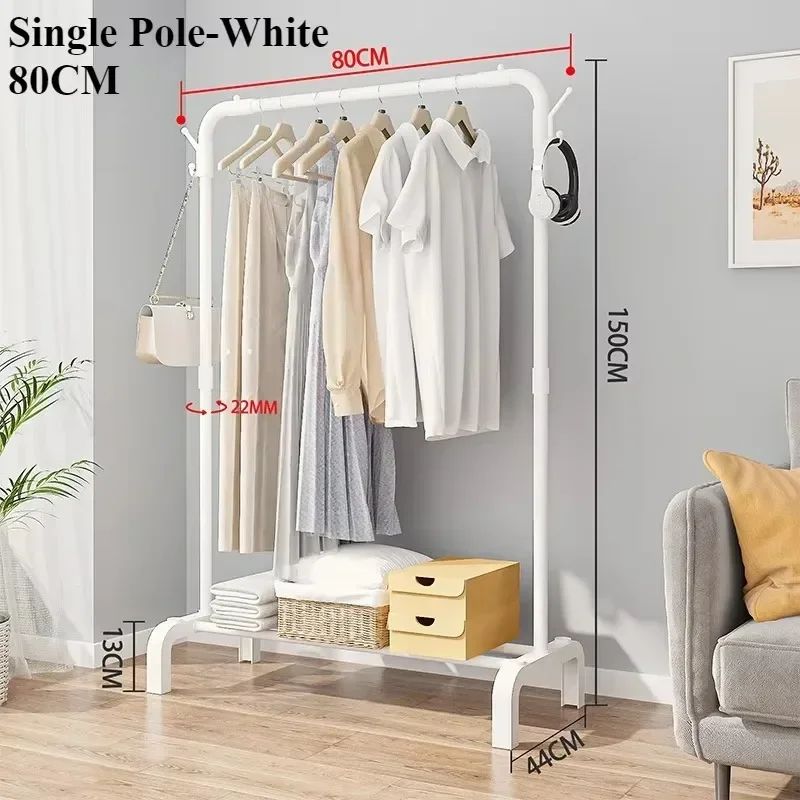 Detachable Metal Clothes Rack Floor Standing Garment Drying Rack With Side Hooks 7