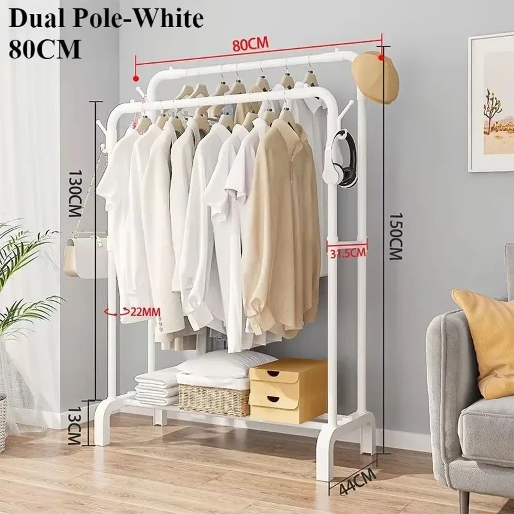 Detachable Metal Clothes Rack Floor Standing Garment Drying Rack With Side Hooks 9