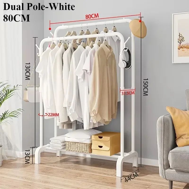 Detachable Metal Clothes Rack Floor Standing Garment Drying Rack With Side Hooks 9
