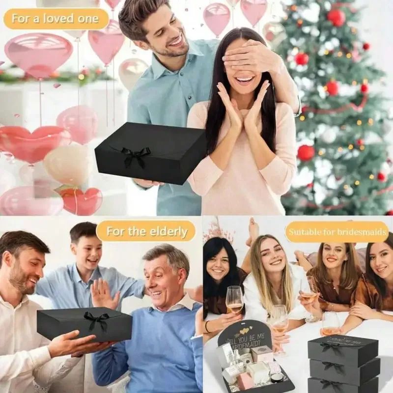 Deluxe Black Gift Box With Ribbon Magnetic Lid Proposal Celebration Keepsake Box 2