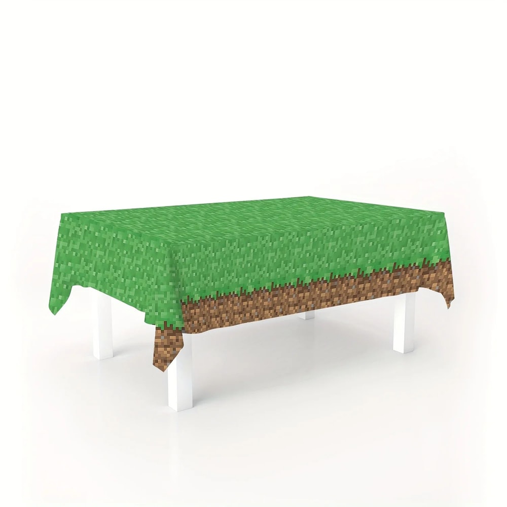 Green Pixel Lawn Disposable Rectangular Tablecloth Party Event Decoration Cover 2