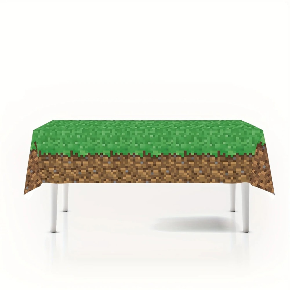 Green Pixel Lawn Disposable Rectangular Tablecloth Party Event Decoration Cover 3