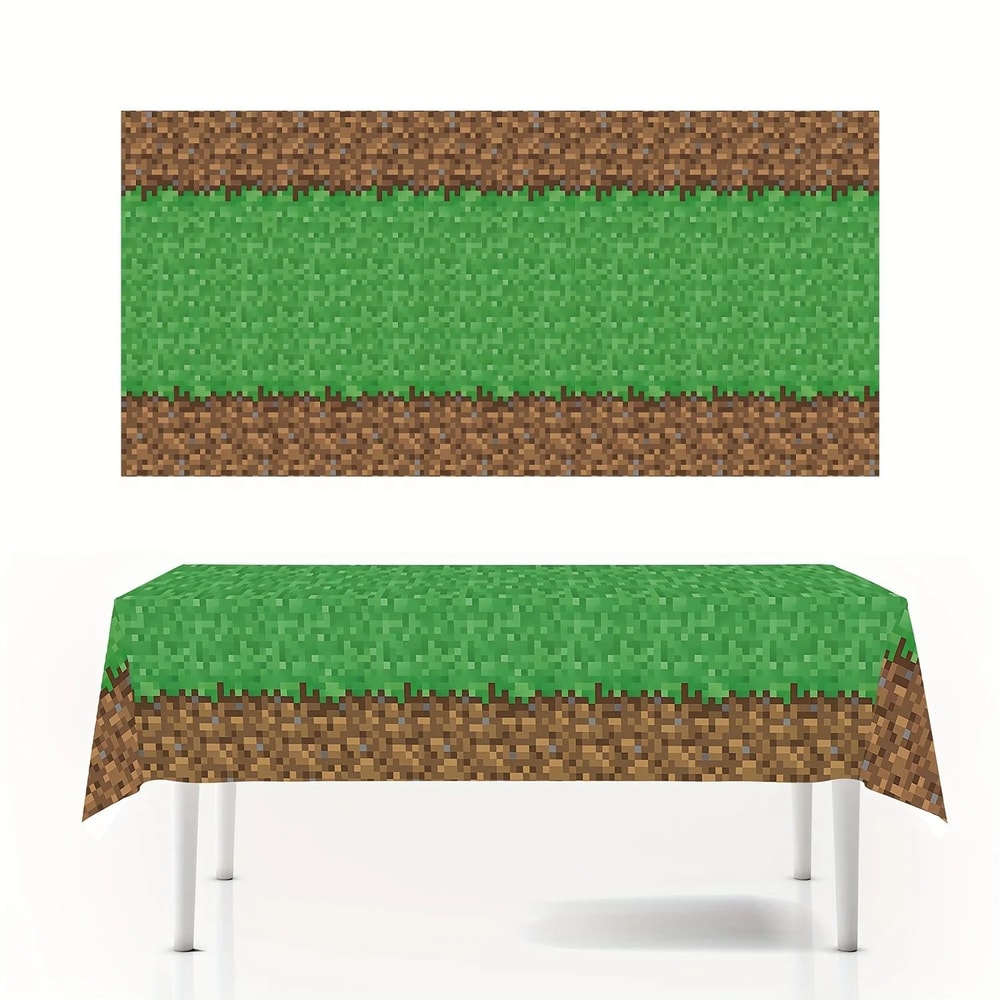 Green Pixel Lawn Disposable Rectangular Tablecloth Party Event Decoration Cover 4