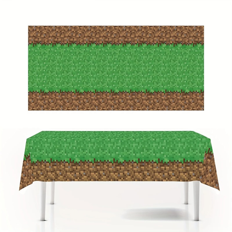 Green Pixel Lawn Disposable Rectangular Tablecloth Party Event Decoration Cover 4
