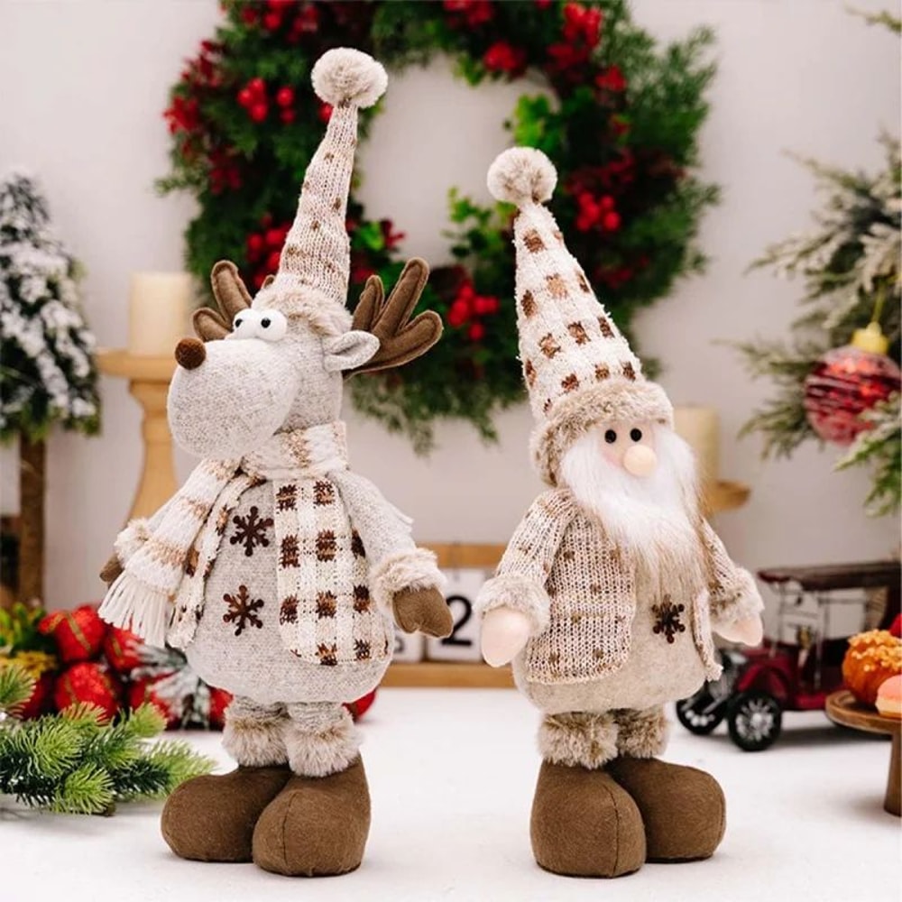 Adjustable Extendable Christmas Plush Dolls Santa Snowman Reindeer Tabletop Decorations 3