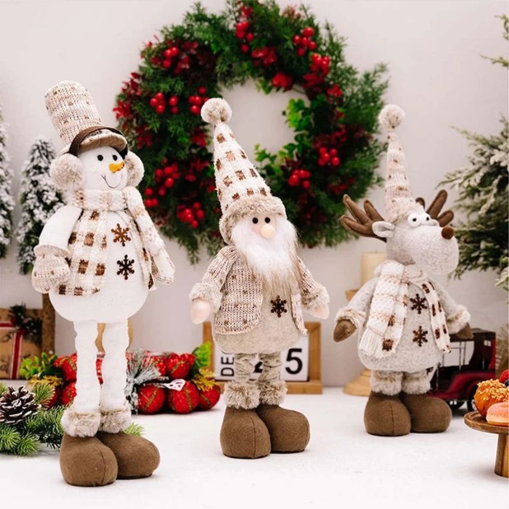 Adjustable Extendable Christmas Plush Dolls Santa Snowman Reindeer Tabletop Decorations 4