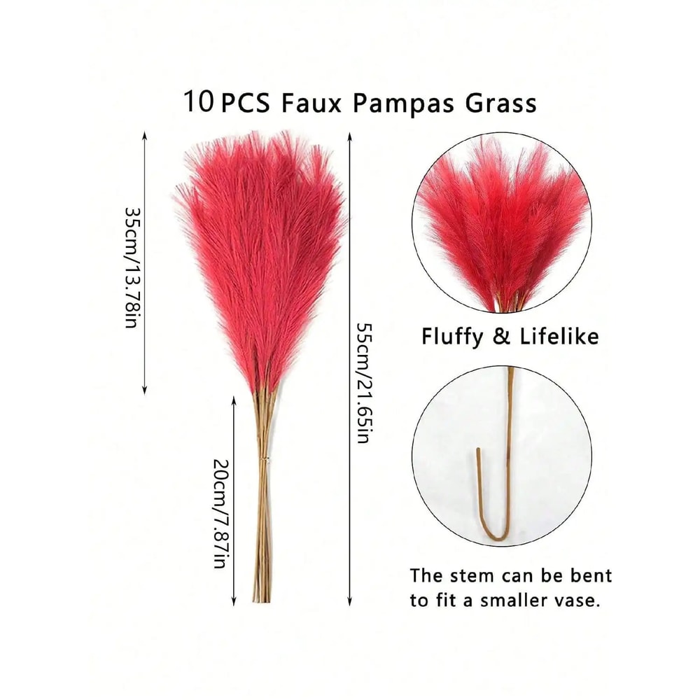 Red Artificial Reeds 2165 In Tall Plush Faux Pampas Grass Branches For Wedding Party Decor 1