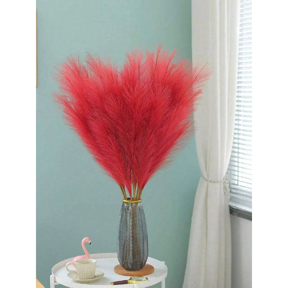 Red Artificial Reeds 2165 In Tall Plush Faux Pampas Grass Branches For Wedding Party Decor 2