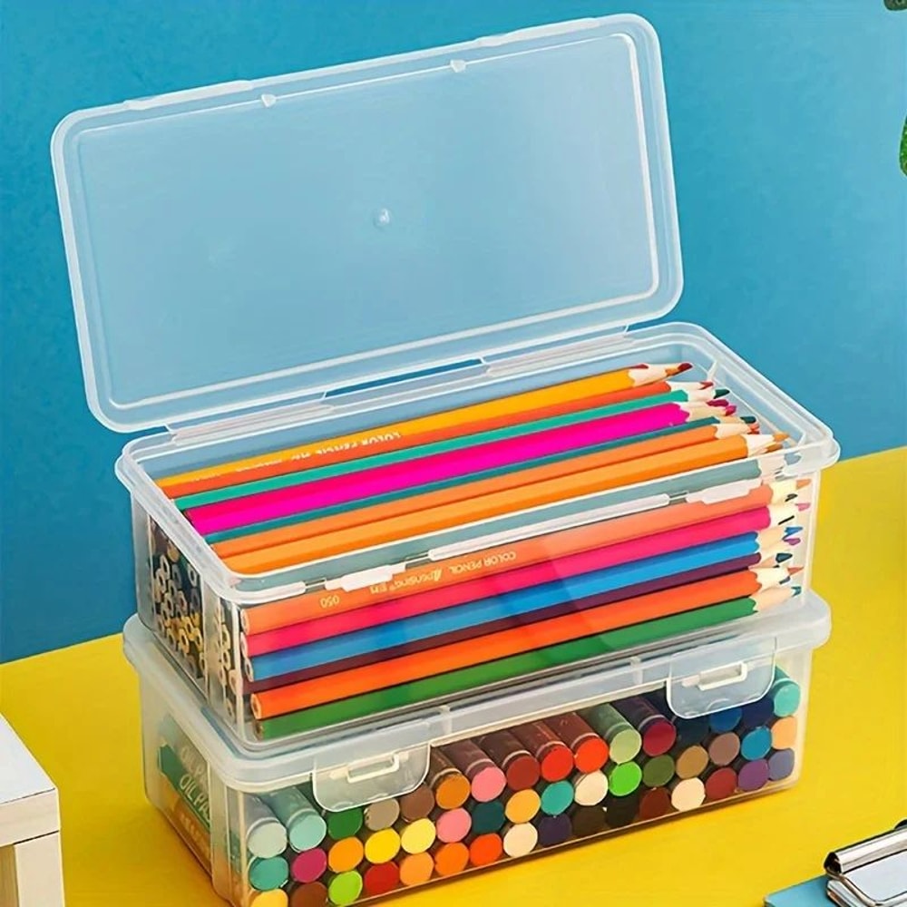 Large Capacity Transparent Pencil Box Portable Plastic Organizer For Oil Pastels Crayons 2