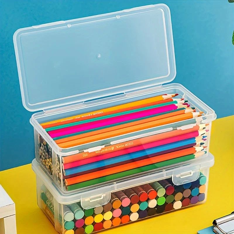 Large Capacity Transparent Pencil Box Portable Plastic Organizer For Oil Pastels Crayons 2