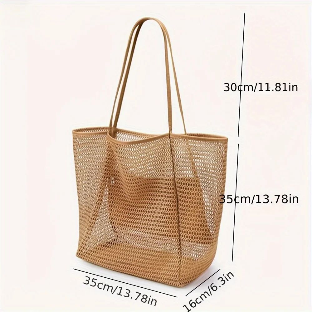 Womens Large Capacity Beach Tote Bag Durable Polyester Woven OpenTop Travel Shopping Shoulder Bag 5