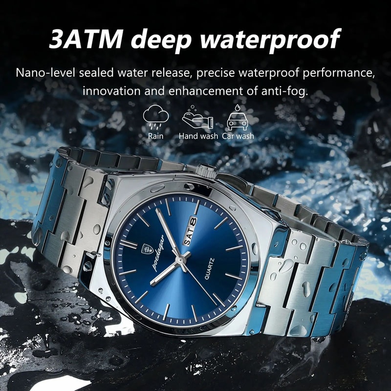 POEDAGAR Luxury Waterproof Luminous Mens Quartz Watch Stainless Steel Date Week Business Timepiec 2