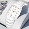 LIGE Elegant Square Womens Quartz Watch Luxury Ceramic Stainless Calendar Ladies Wristwatch 5