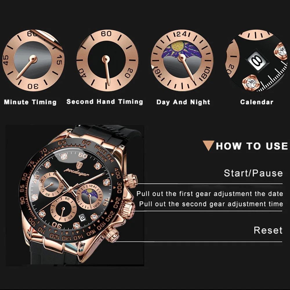 POEDAGAR Luxury Military Chronograph Mens Watch Waterproof Luminous Quartz Wristwatch With Date 3