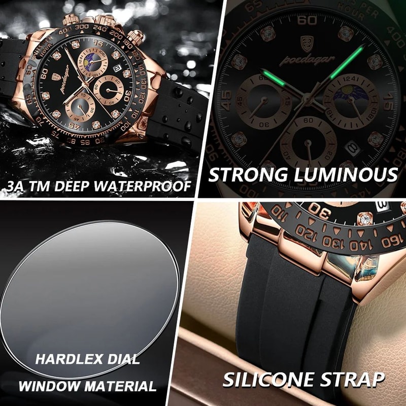 POEDAGAR Luxury Military Chronograph Mens Watch Waterproof Luminous Quartz Wristwatch With Date 4
