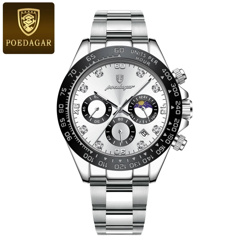 POEDAGAR Luxury Military Chronograph Mens Watch Waterproof Luminous Quartz Wristwatch With Date 12