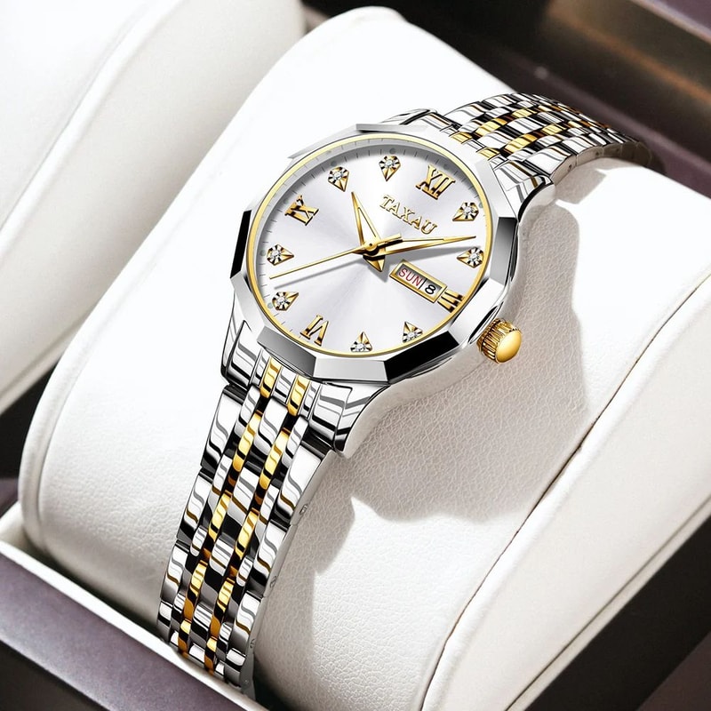 OLEVS Elegant Golden Womens Quartz Watch Waterproof Stainless Steel Luxury Ladies Wristwatch 7