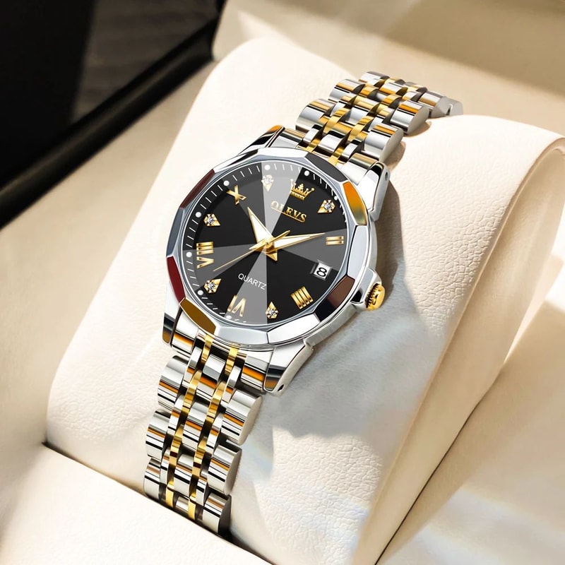 OLEVS Elegant Golden Womens Quartz Watch Waterproof Stainless Steel Luxury Ladies Wristwatch 14